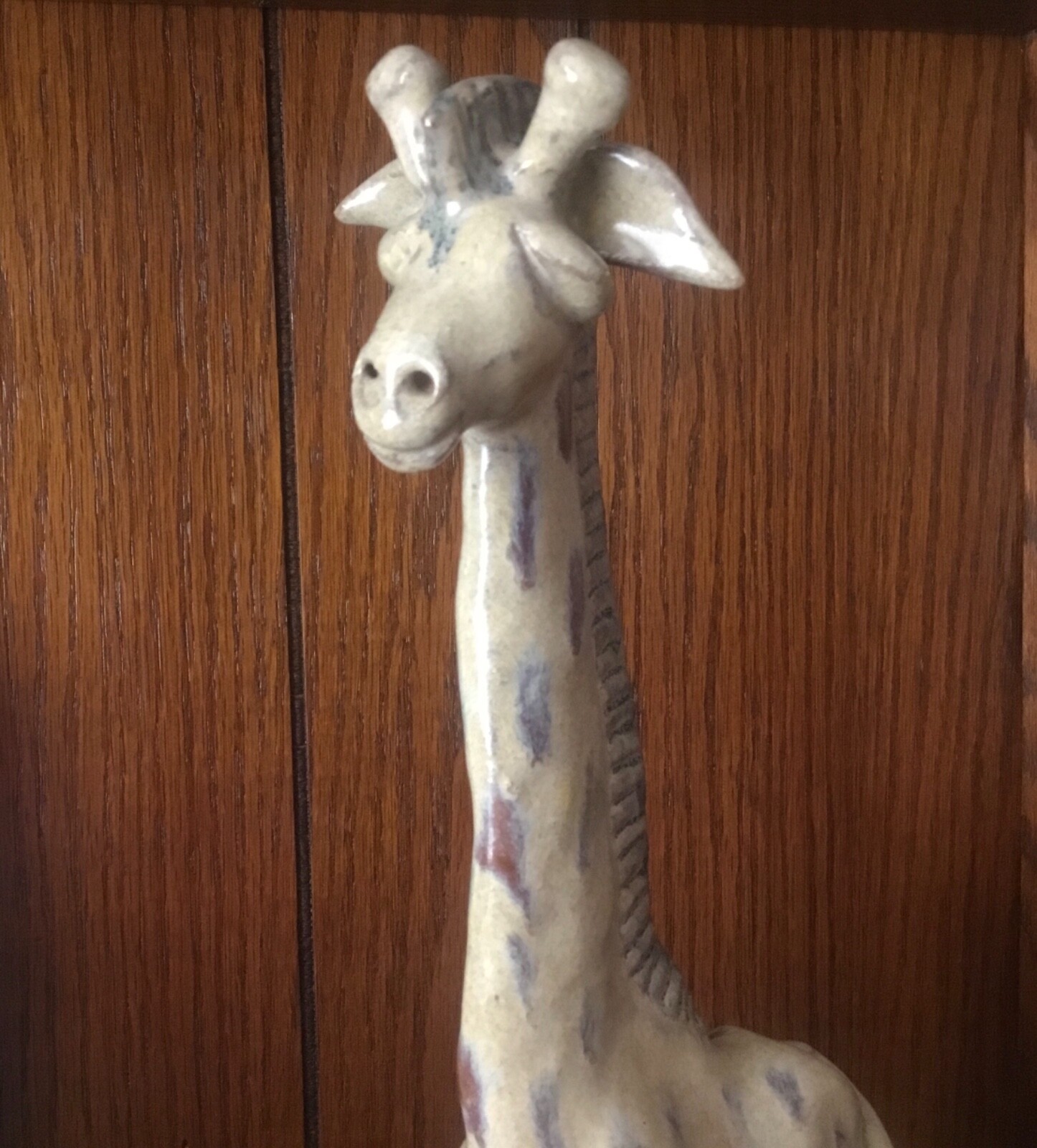 Art Pottery Giraffe Figurine Glazed 10” Tall Vintage