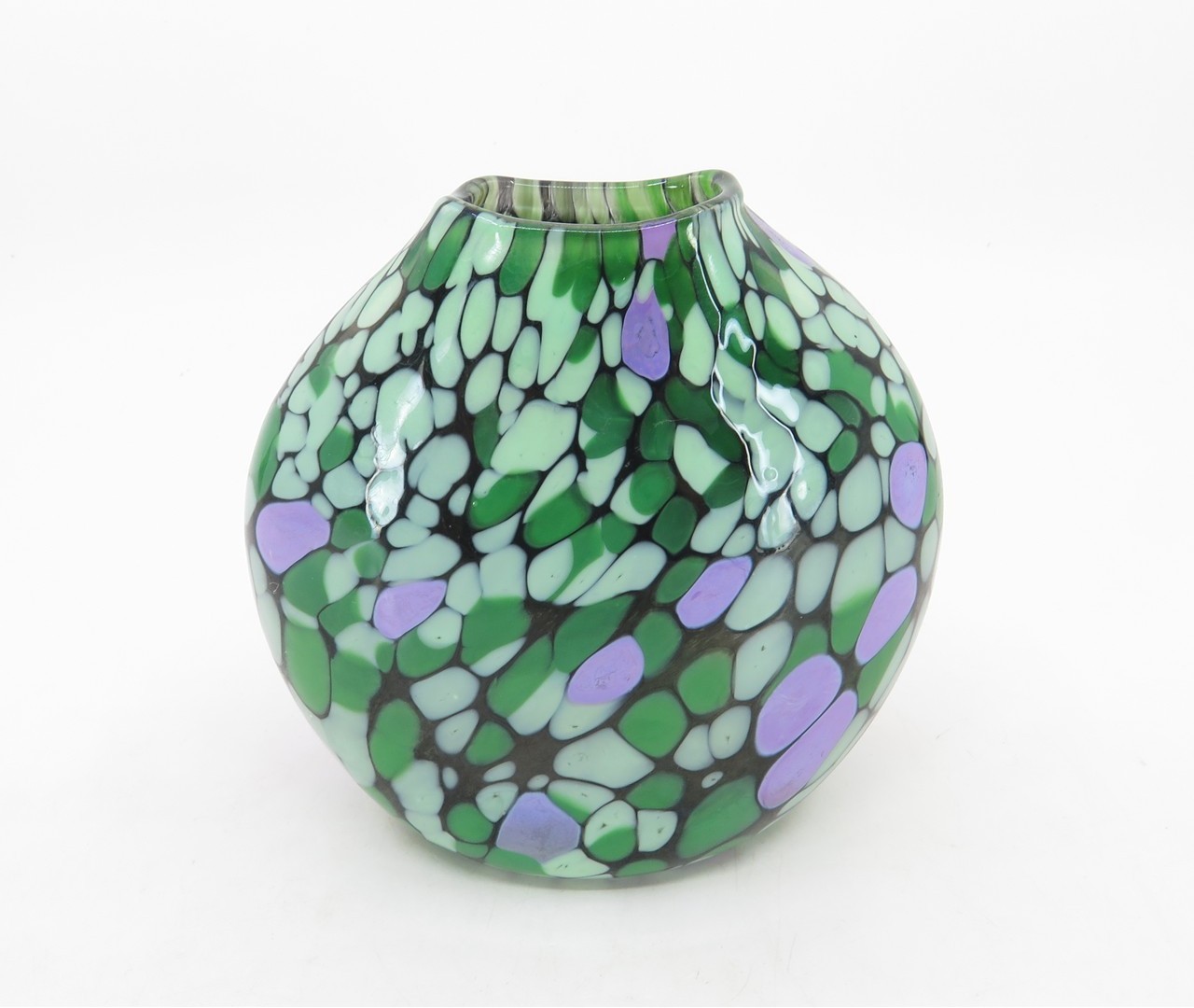 1997 Signed and Dated Timothy Hall Art Glass Vase Vessel 4.25″ x 4″ x 2.25″