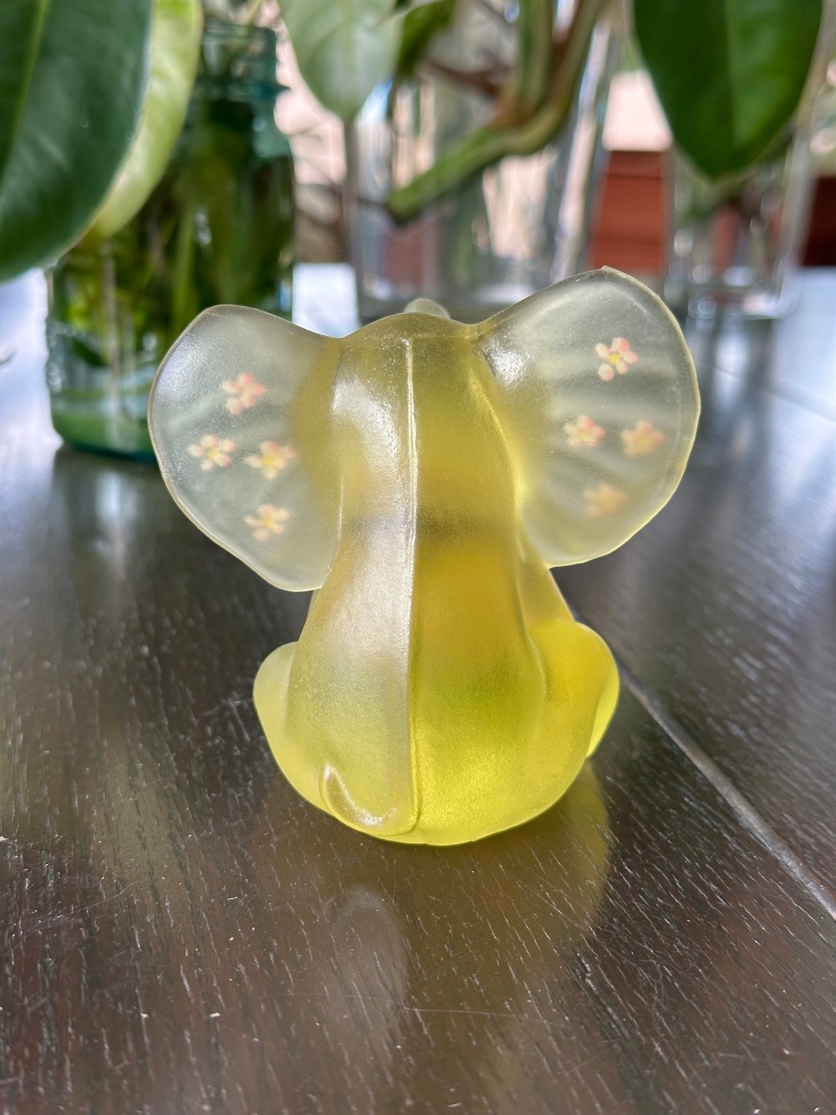 Vintage Fenton Yellow Glass Elephant Hand Painted & Signed