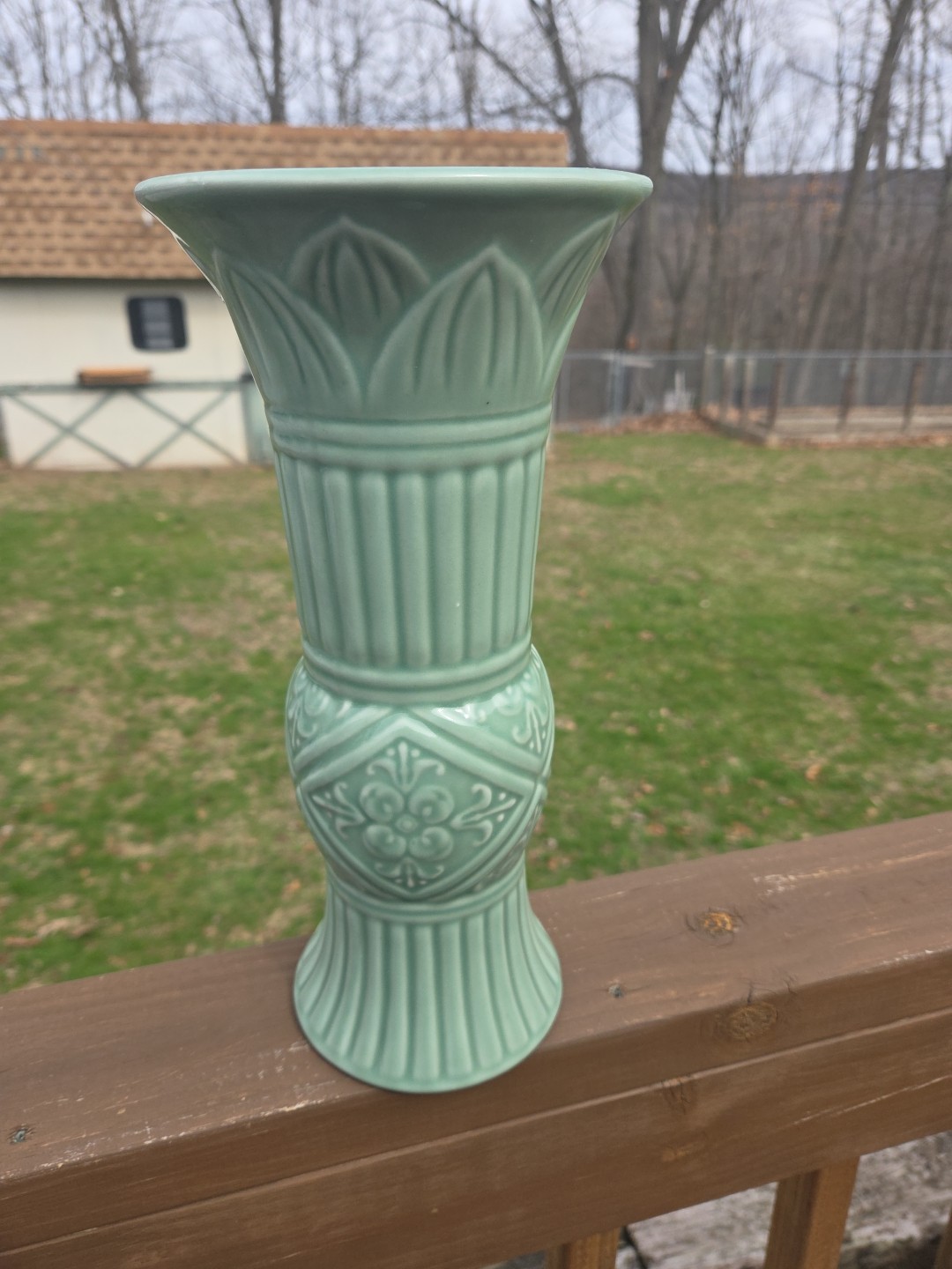 Celadon Vase Raised Geometric Patterns Andrea By Sadek Chopsticks 12 inches