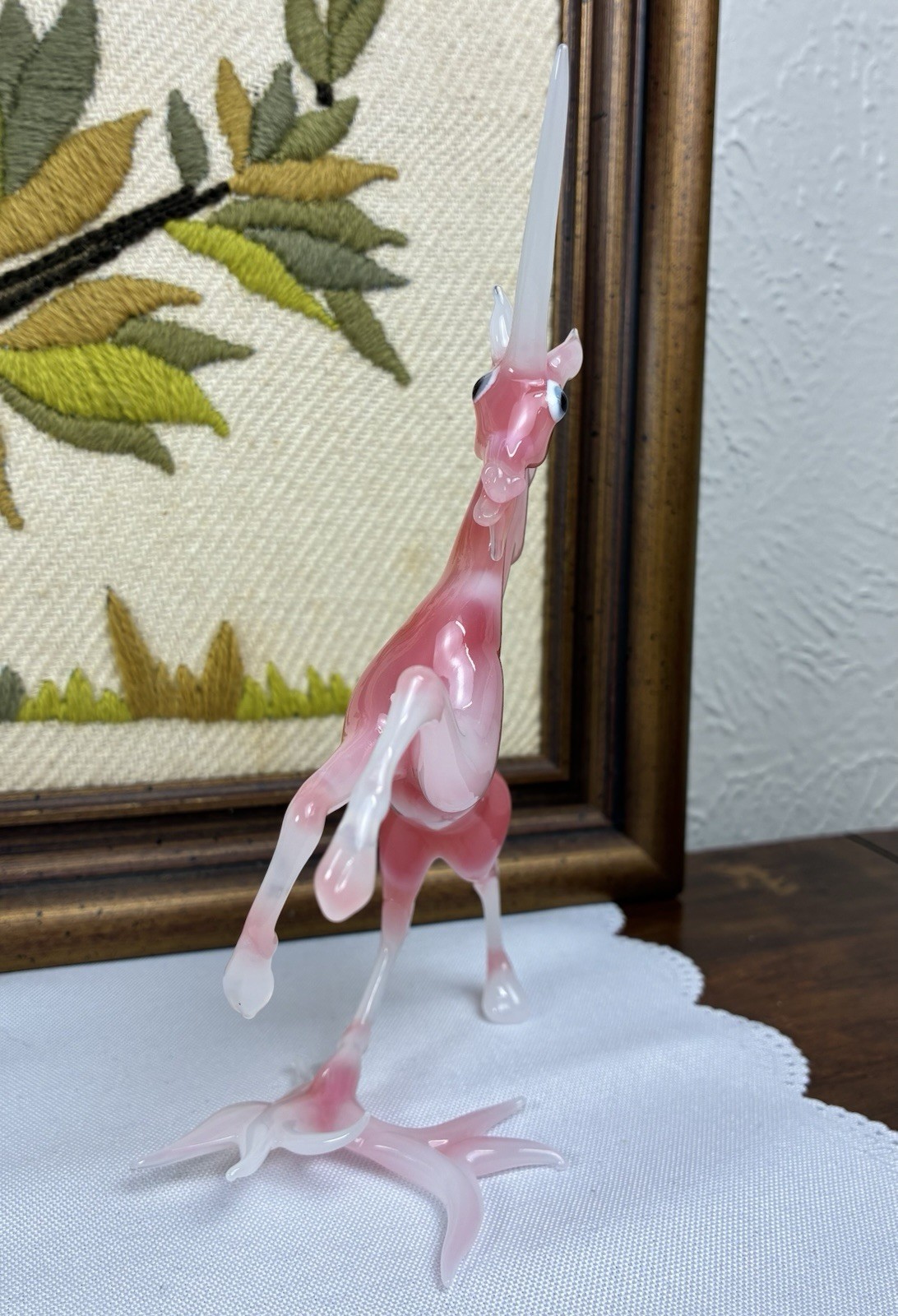 Art Glass Pink & White Swirl Pegasus Unicorn Figurine – Murano style