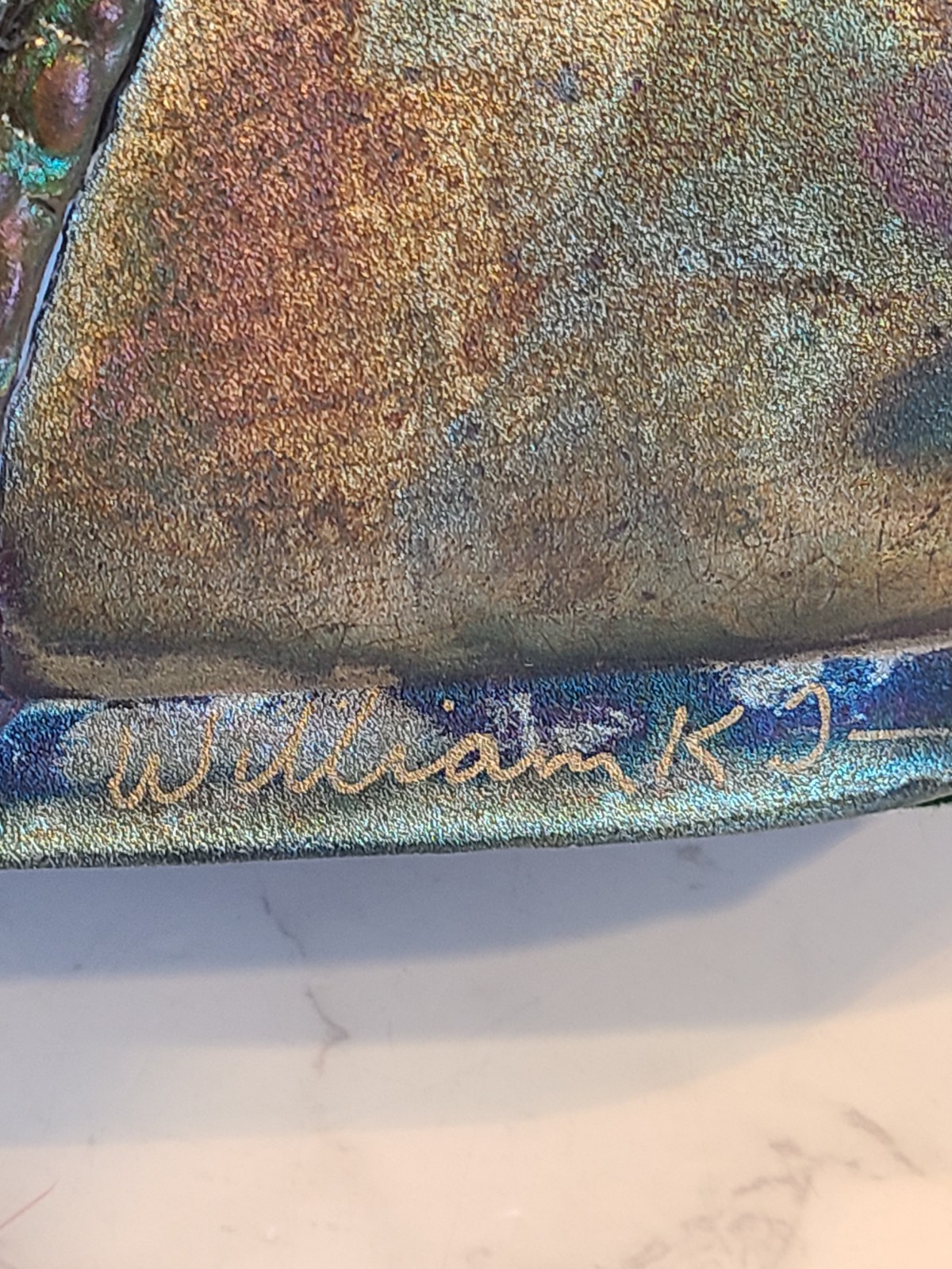 William K. Turner Raku Art Pottery Iridescent Textured Large Vase 13½” Signed