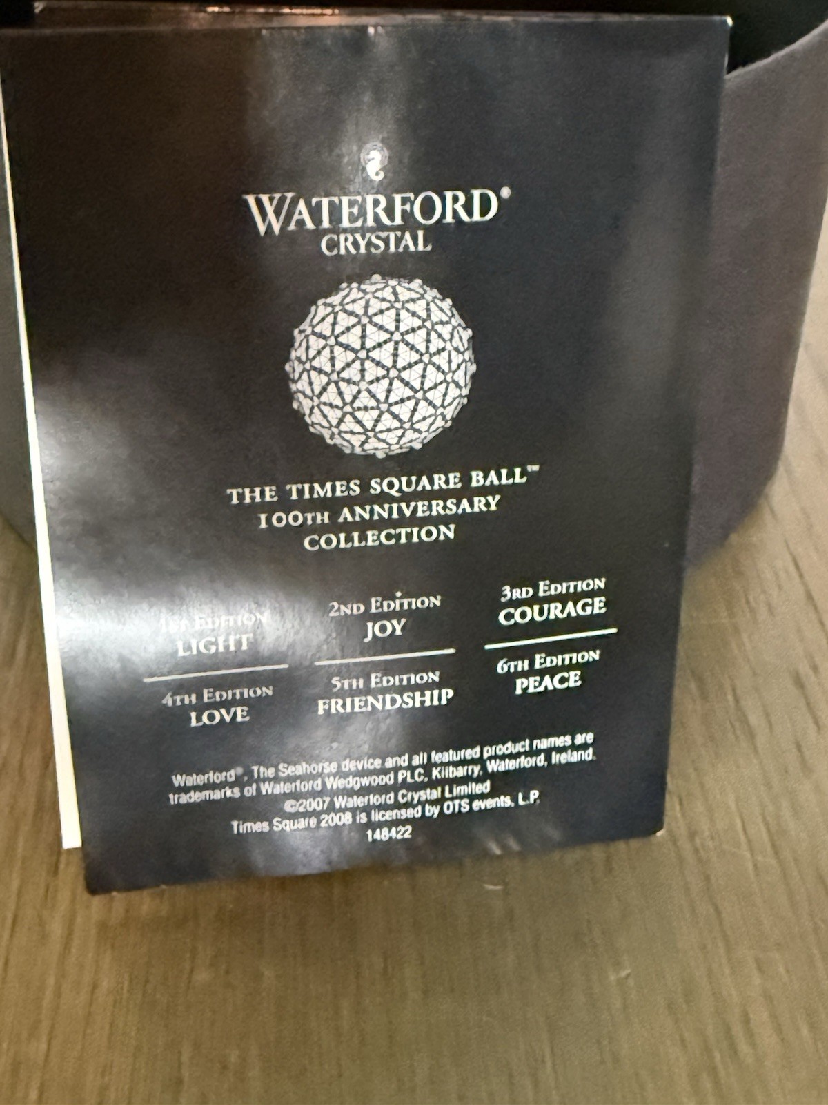 1ST ED. WATERFORD CRYSTAL Times Square 2008 Ball Ornament LET THERE BE LIGHT LED