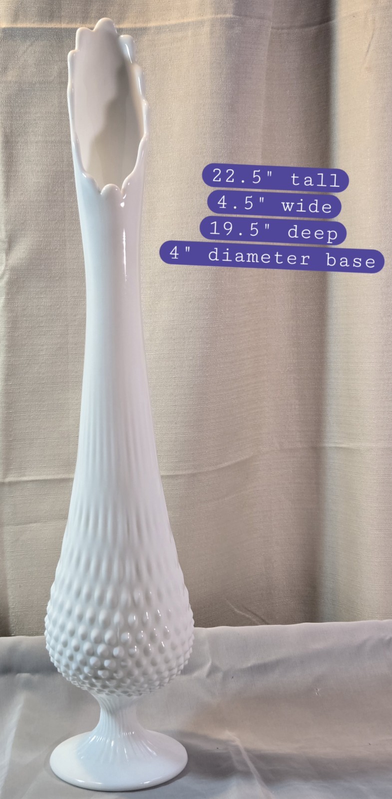 Fenton Milk Glass Swung Vase Hobnail Pedestal 22.5″ Vintage