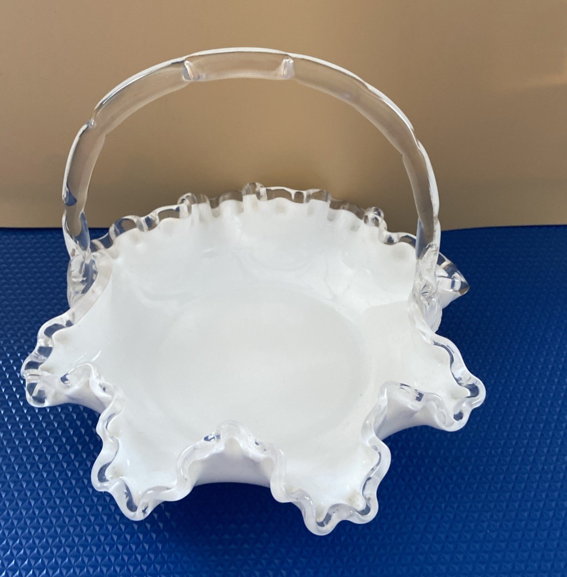 Fenton Silver Crest Glass Basket Ruffled Rim With Clear Handle