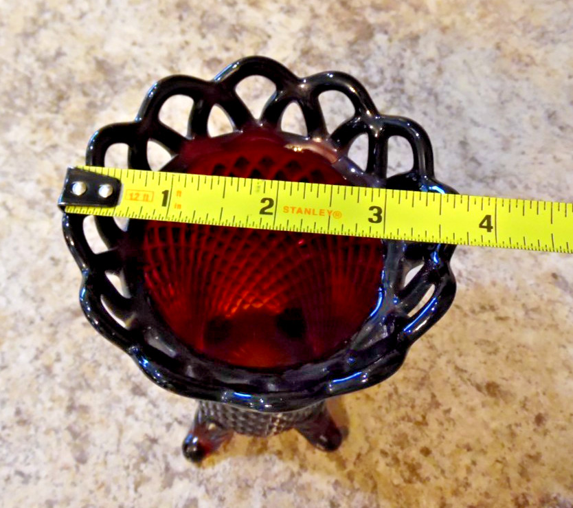 Vintage Imperial Glass Vase Diamond Point Pattern Ruby Red Open Lace Rim