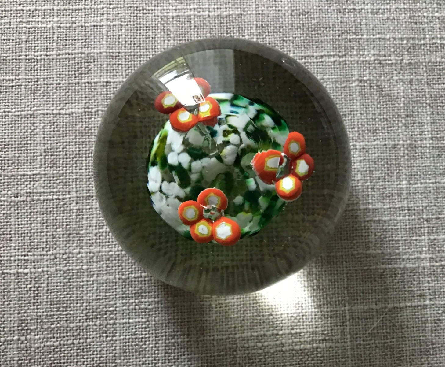 Vintage Bohemia Czechoslovakia Hand Made Paperweight Three Orange Flowers 3 Inch