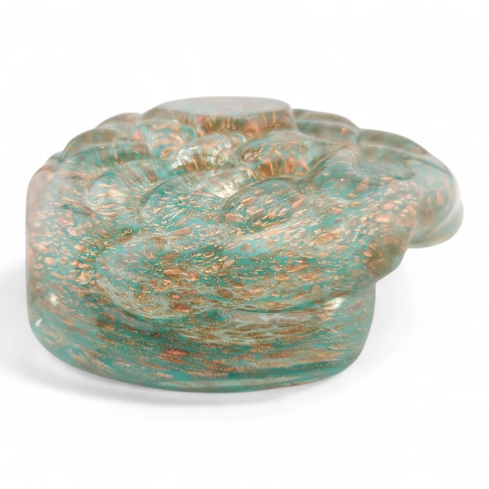 Barovier And Toso Murano Glass Ashtray Bowl Graffito Teal Blue With Gold Flecks