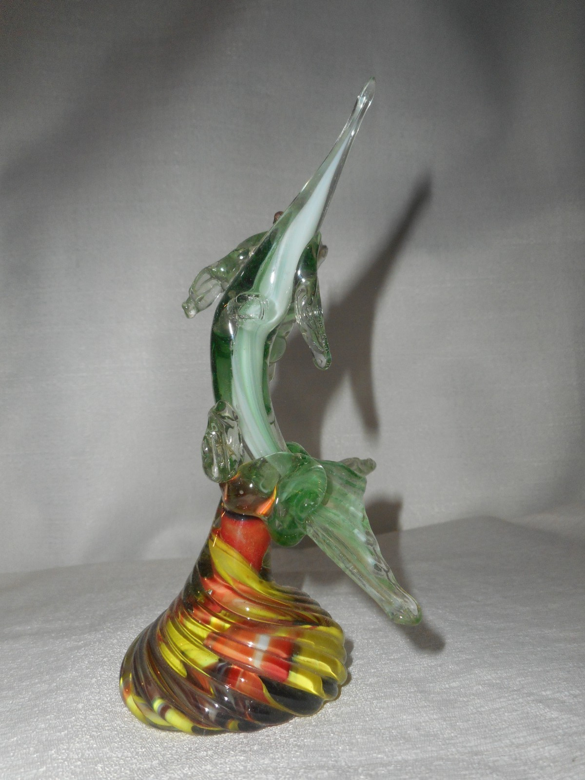Murano Style Art Glass Hand-Blown Marlin/Swordfish 6 1/8″ Swirl Pedestal Base