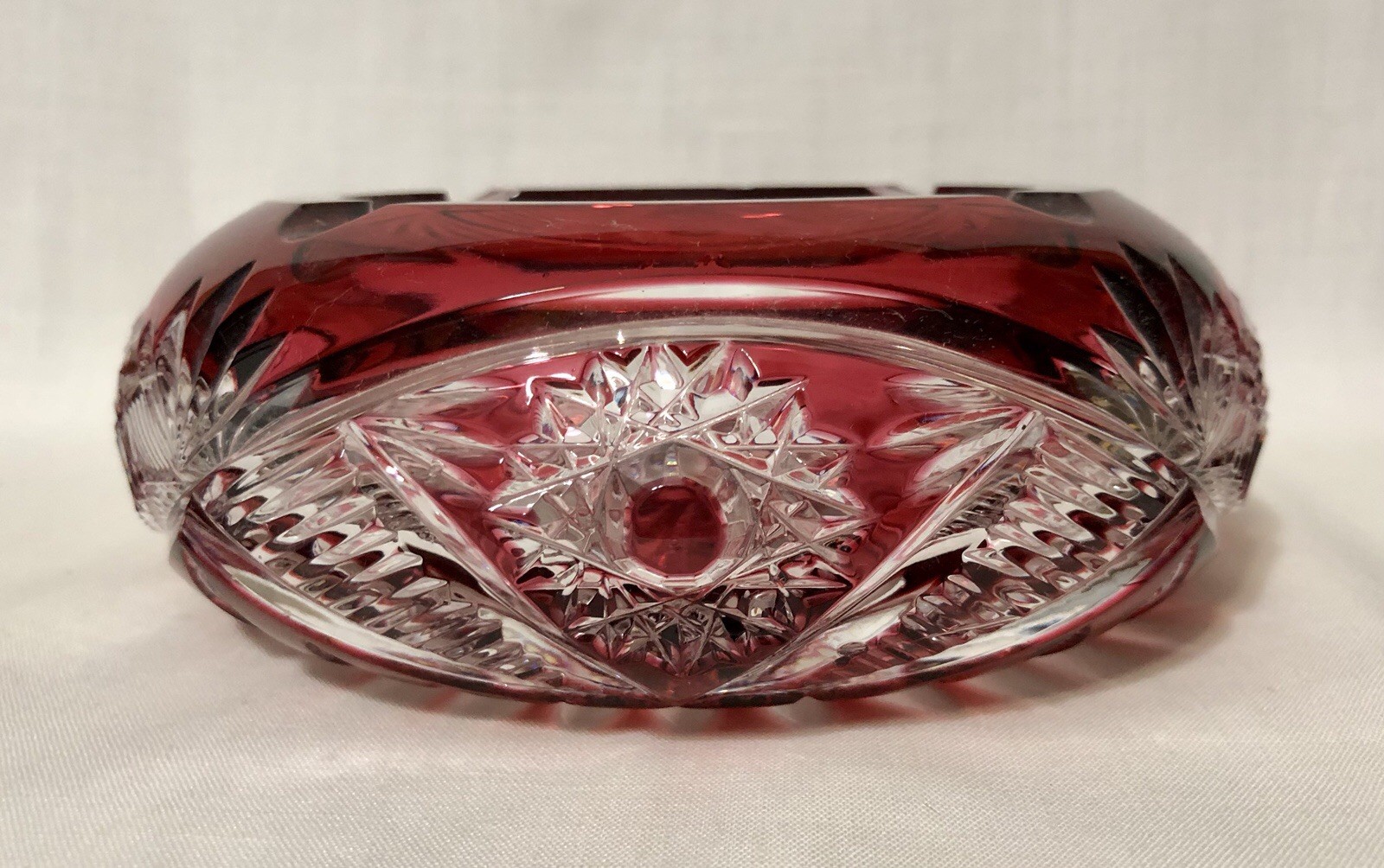 Bohemian Ruby Red Cranberry Crystal Cut Glass Ashtray Bowl