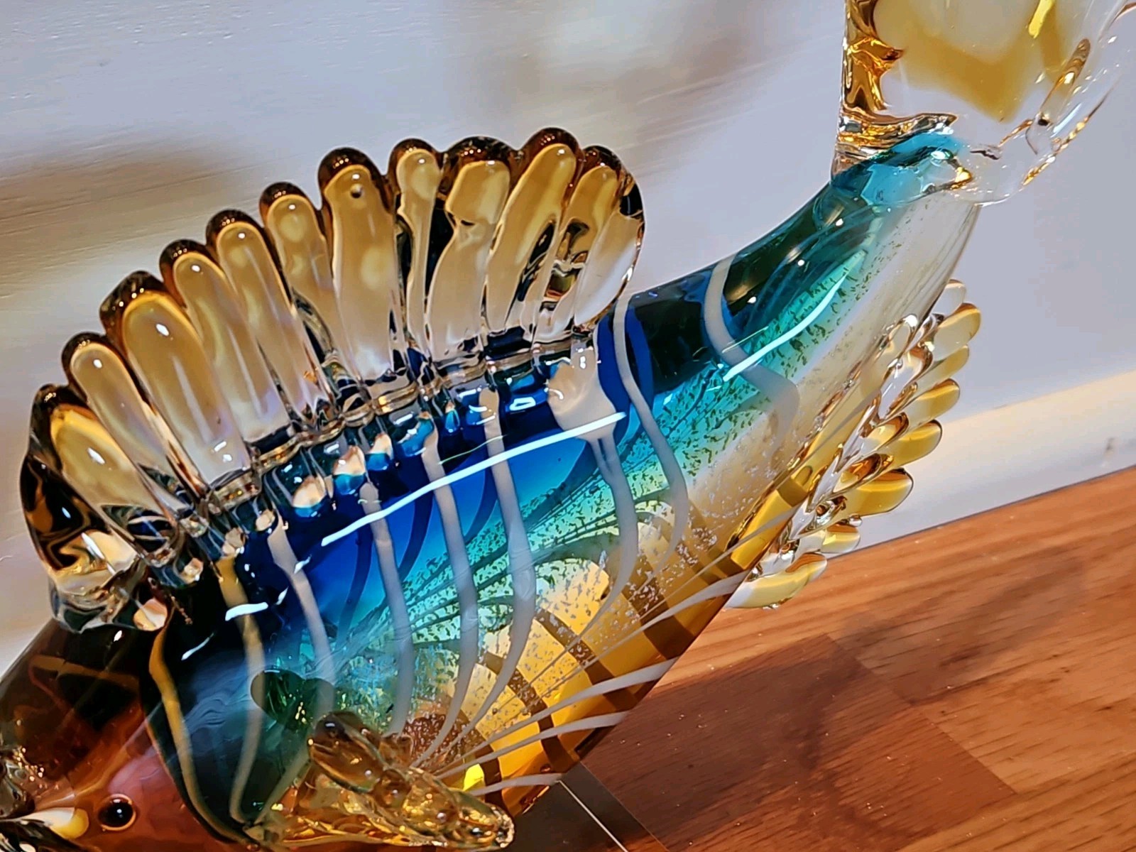Vintage GCA Art Glass Murano Style Fish Blown Glass Hand Blown 9″ Silver Fleck