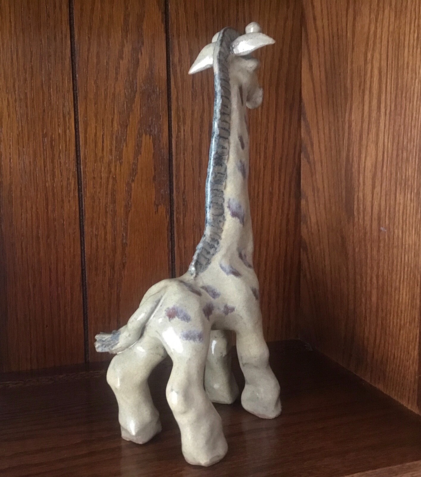 Art Pottery Giraffe Figurine Glazed 10” Tall Vintage
