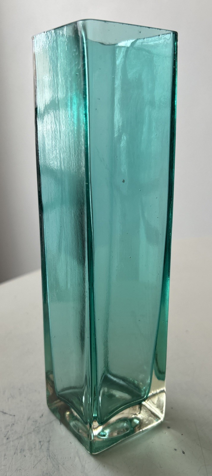 VTG Gunnar Ander Rectangular Teal Art Glass Vase Lindshammar Sweden 8.1”Hx2”D