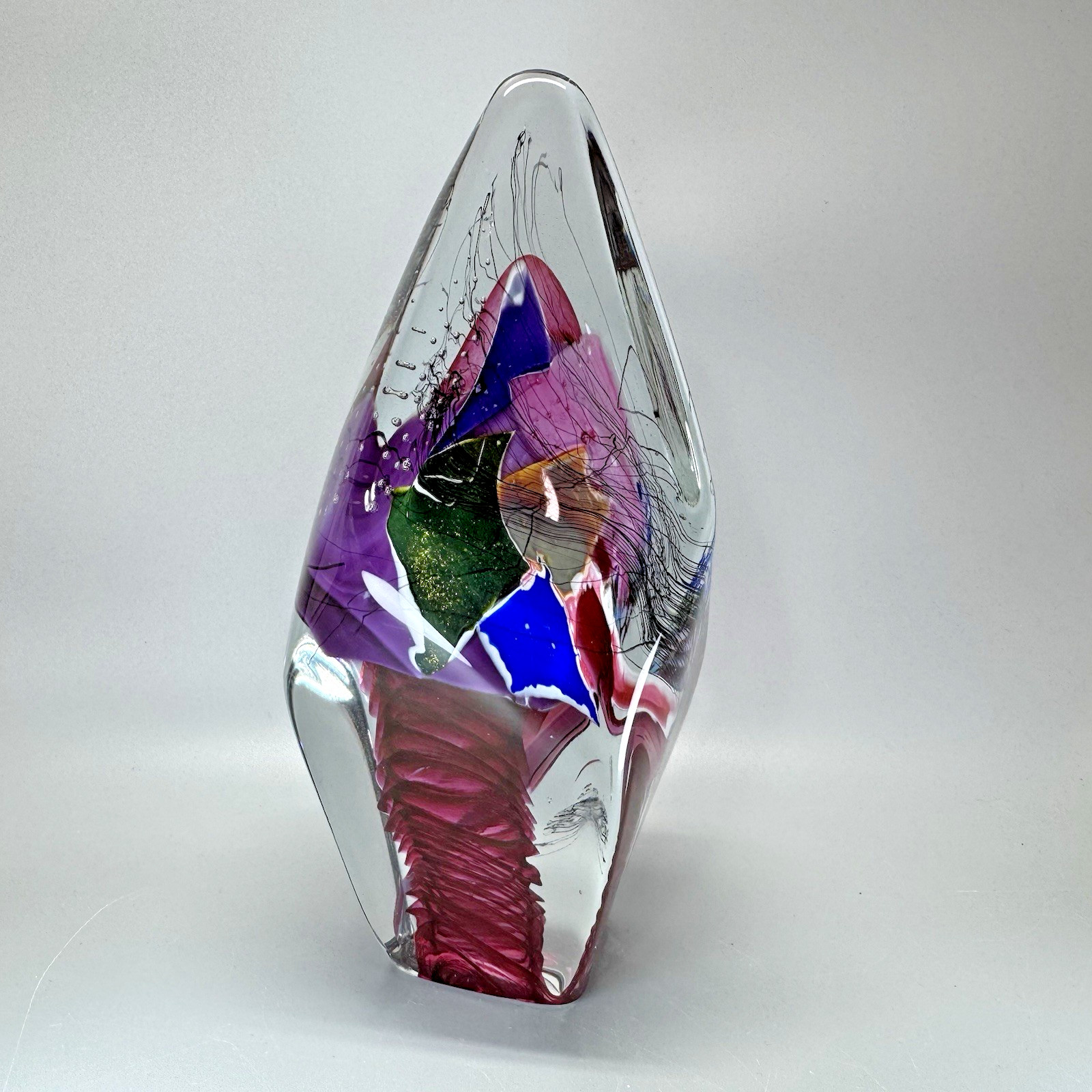 Vtg 1993 STERNO GLASSHOUSE Art Glass WOAM MAGNUM Obelisk Abstract LARGE/HEAVY 8″