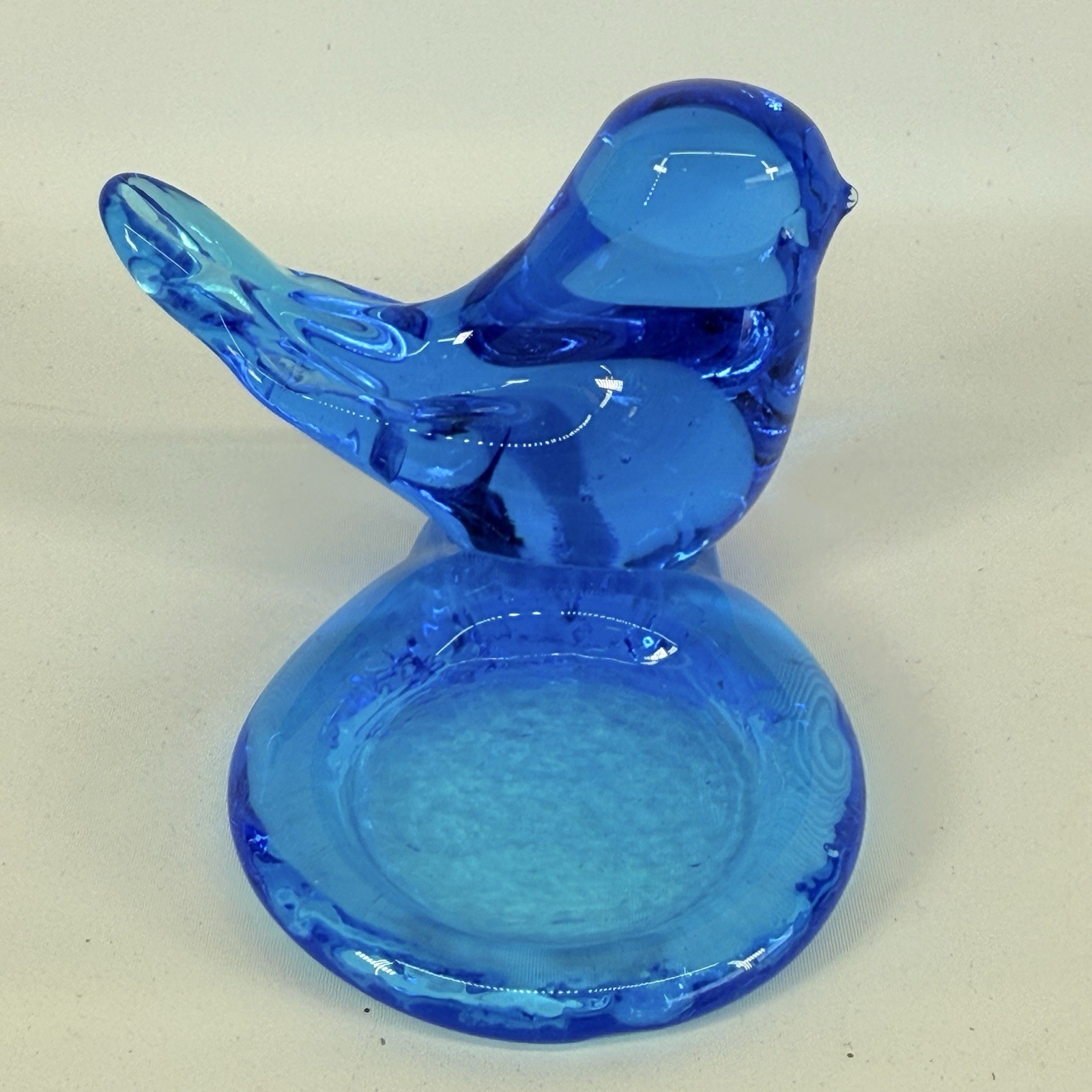 Bluebird of Happiness Art Glass Votive Candle Holder Signed Vintage 1993