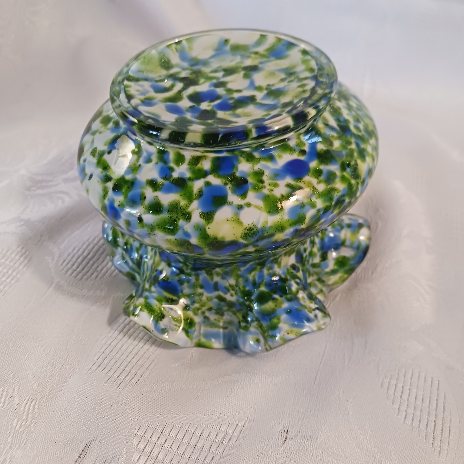 VTG Fenton Vasa Murrhina Blue Green Adventurine Vase Ruffle Edge MINT