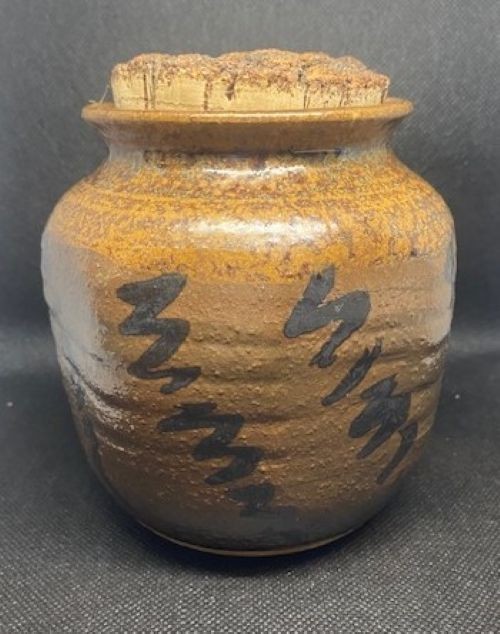 Jim Reno Pottery Canister with cork SIGNED 4.75 Inches tall