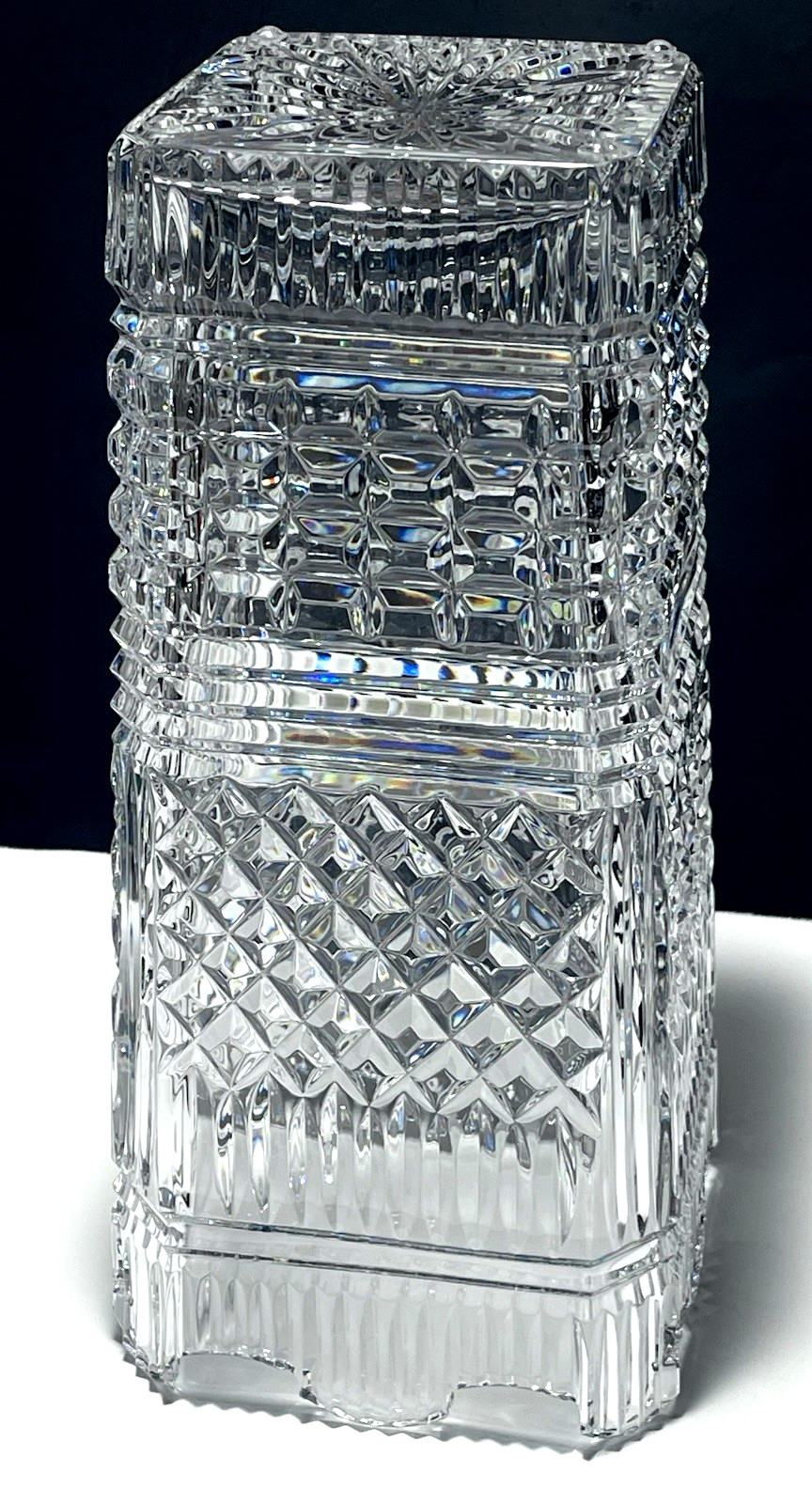 HOUSE of WATERFORD CRYSTAL MASTER CUTTER 12″ SQUARE VASE ~ MADE IN IRELAND