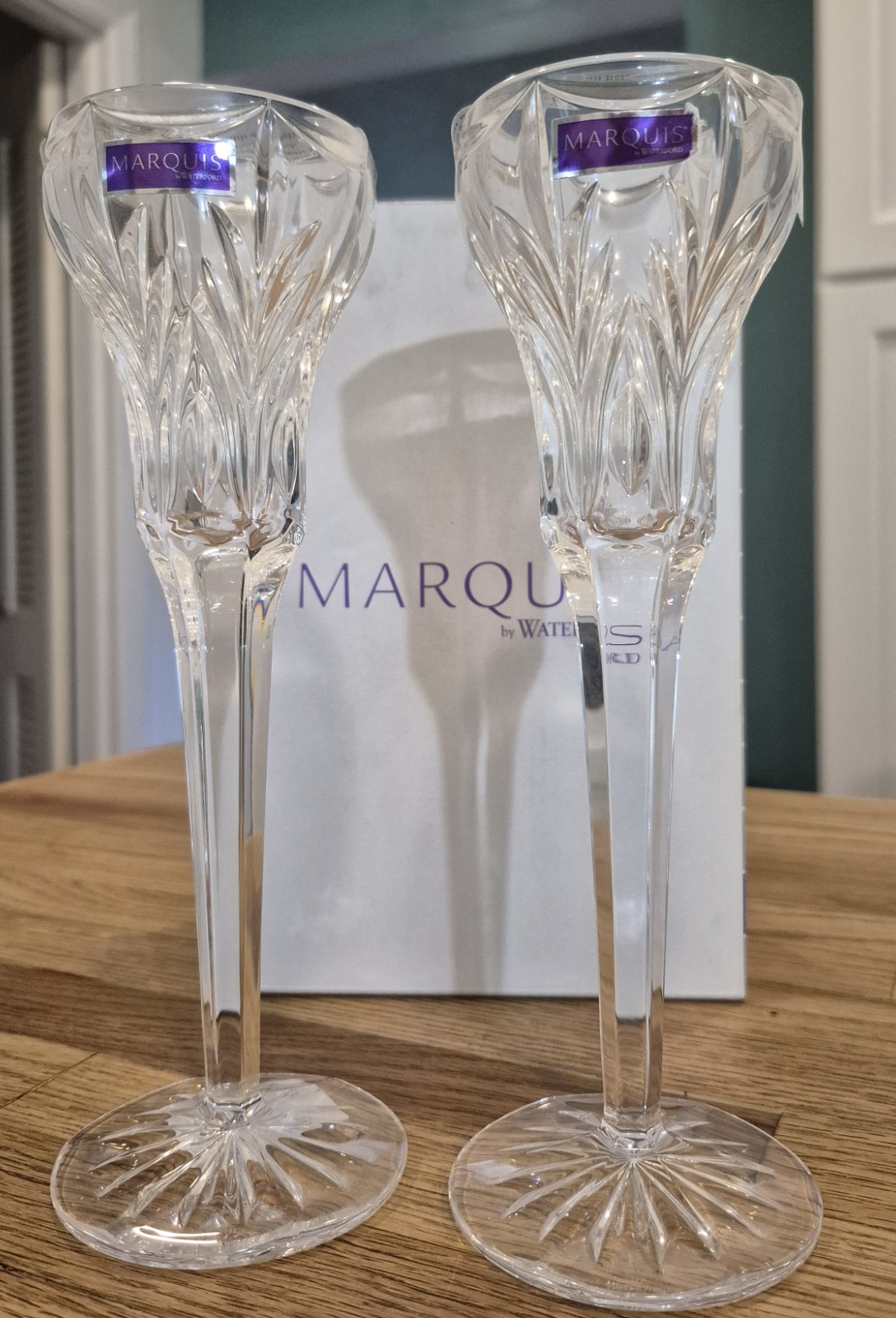 Set of 2 Waterford Marquis Canterbury Candlesticks. NEW in box
