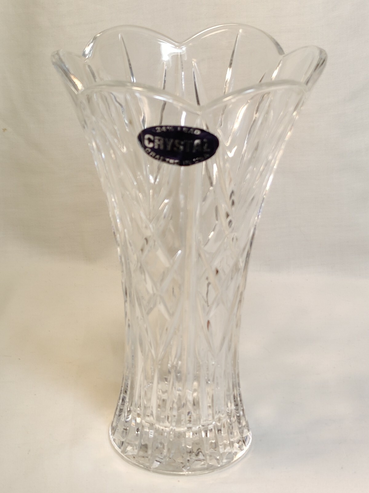 Crystal DePlomb / Cristal DePomo Lead Flared Scalloped 8-3/4″ Vase Made in USA