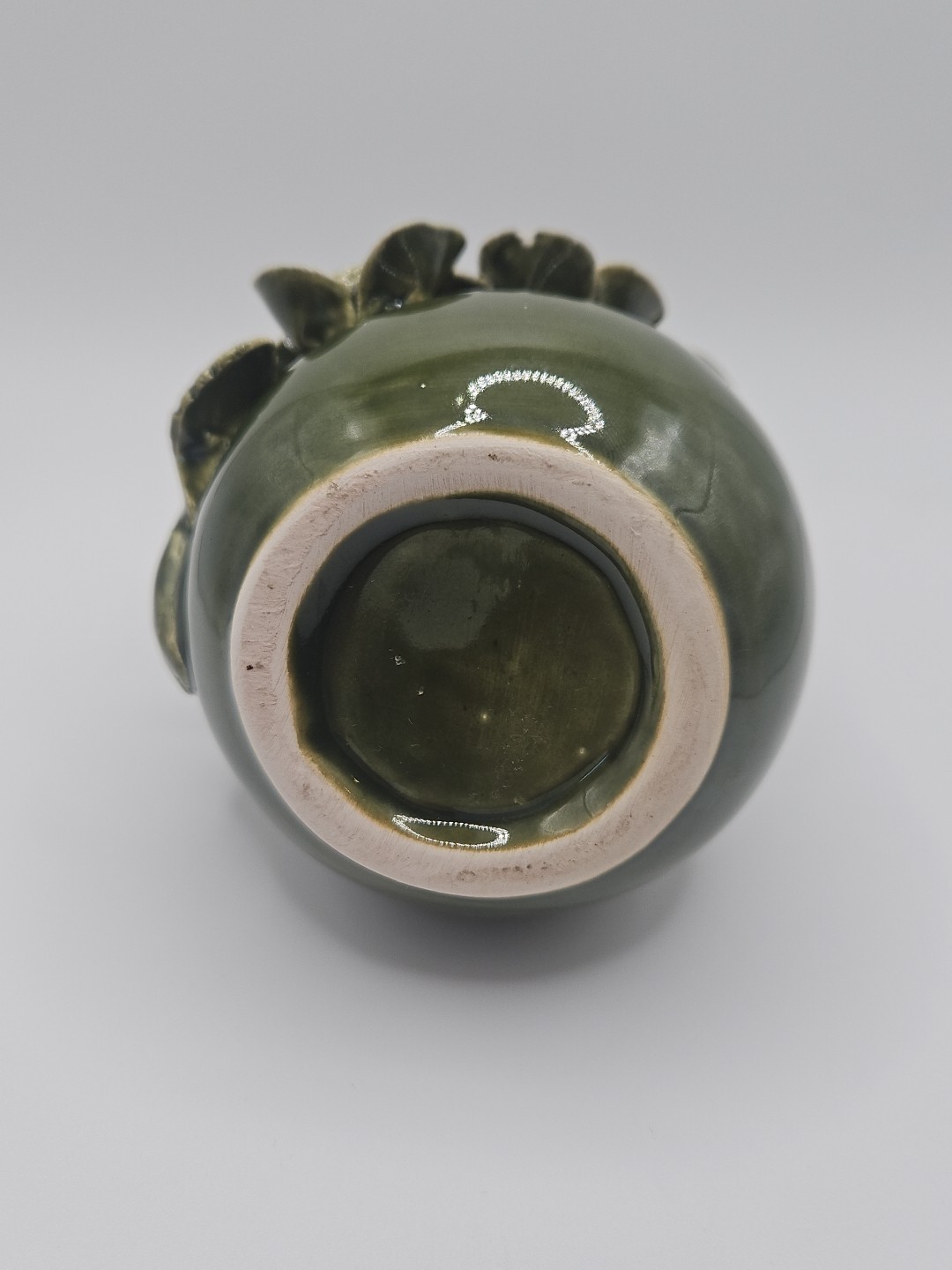 Ceramic Vase Green 3D Floral Glossy Finish Art Pottery Flowers 3.75″