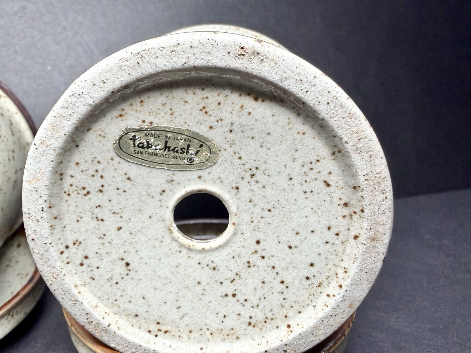 Vintage Takahashi Speckled Stoneware Flower Pot Planters Japan San Francisco