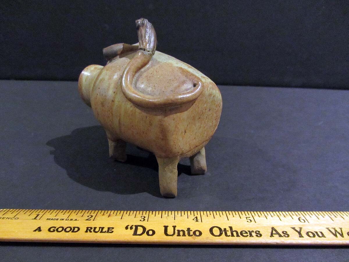 Small SOUTHWESTERN WILD BOAR Figural Ashtray Signed MARIE or MARIA Damaged Horns