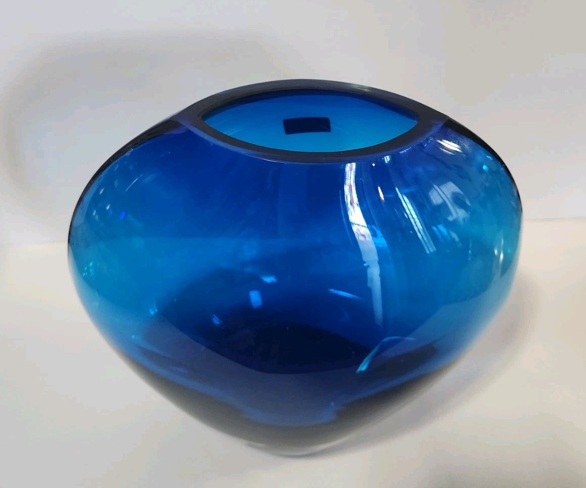 7″ JOSKA DESIGN Silberberg Waldglashütte BOHEMIAN CRYSTAL BLUE VASE, HEAVY 4 LBS