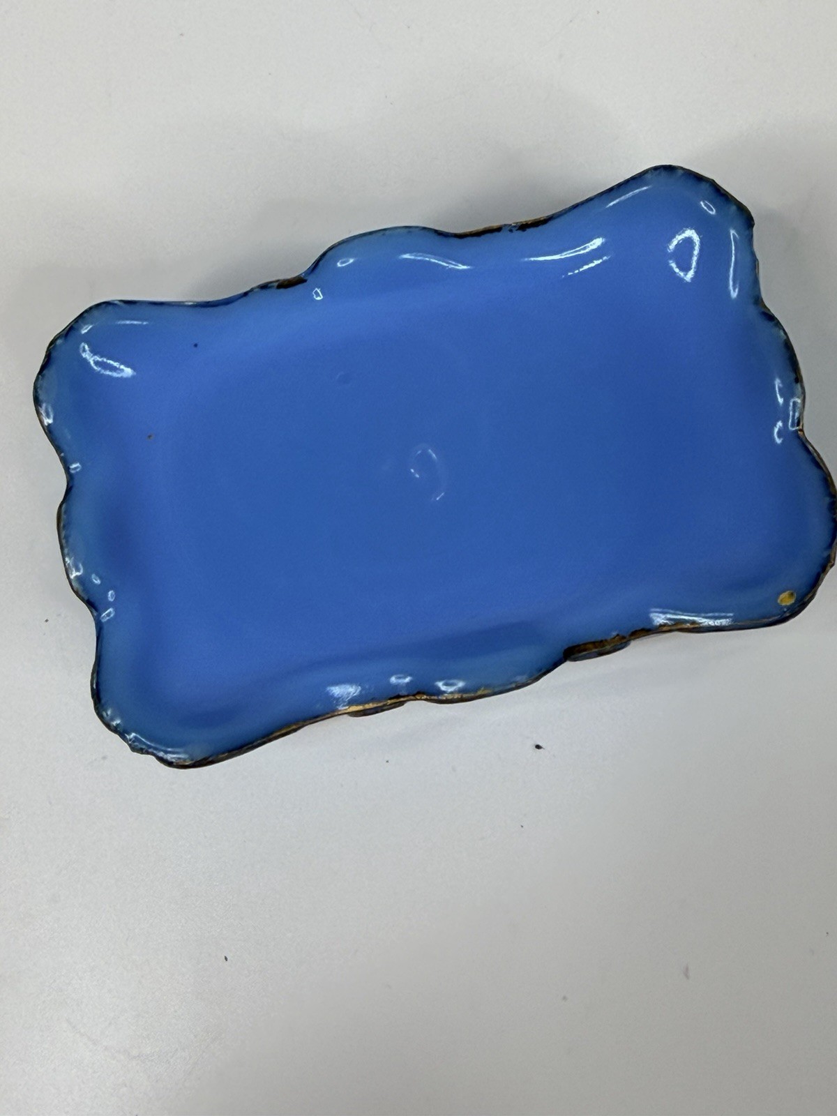 Antique Blue Slag Milk Glass Trinket Cosmetic Box hand painted soap dish
