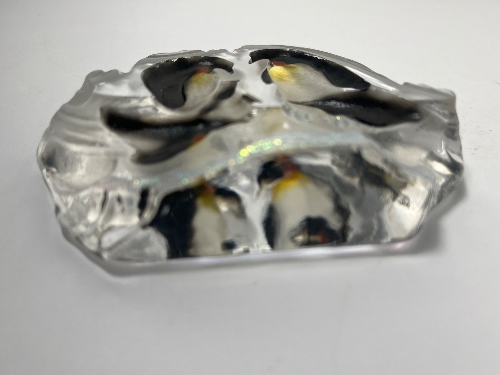 Handcrafted Glass Penguin Family On Iceberg Sculpture Paperweight Intricate