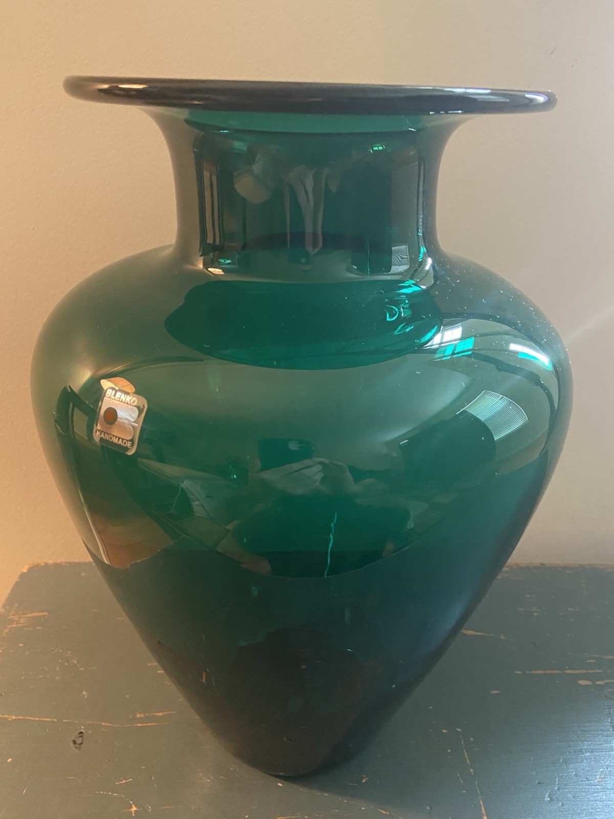 Beautiful BLENKO Hand Blown Glass Vase LARGE 14 Inch #827 Emerald Green ￼