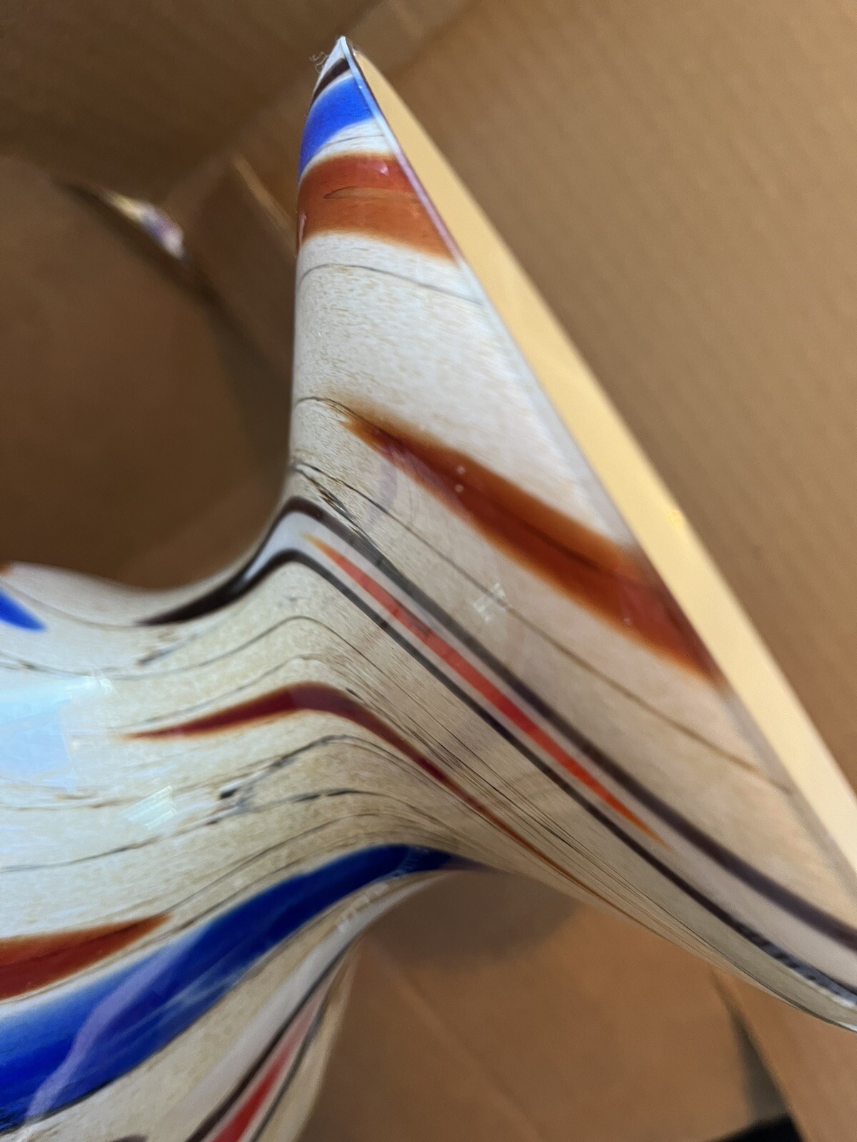 KROSNO JOZEFINA Art Glass Vase 15.75″ Poland Postmodern Red Blue Swirl Sculpture