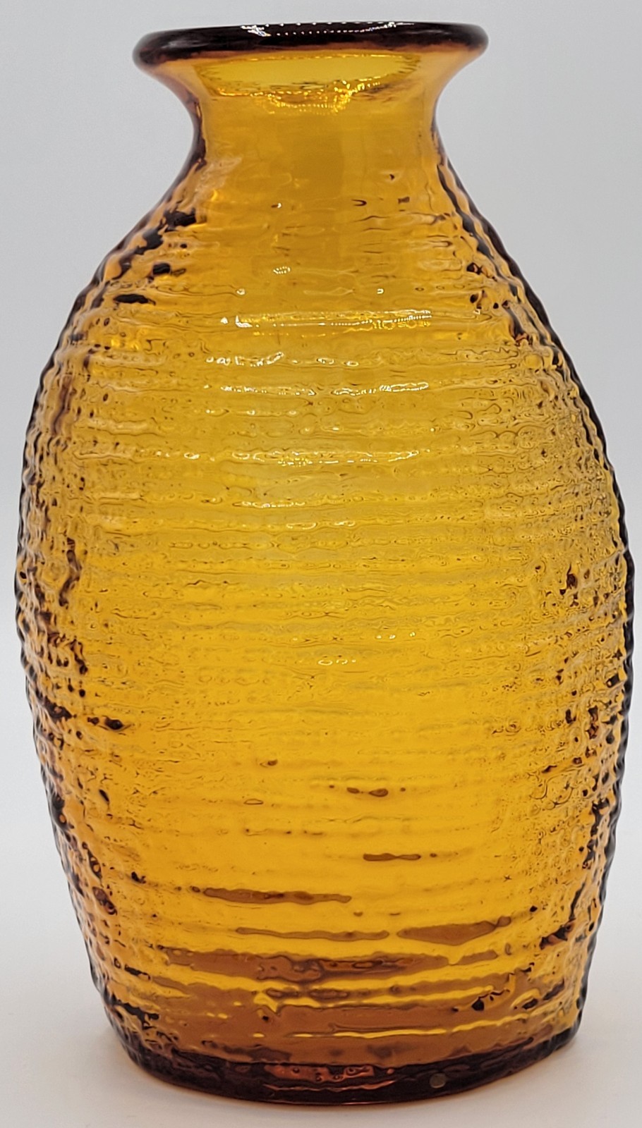 Blenko Strata Small Amber Textured Art Glass Vase 2135S 7.25″ Hand Blown MCM USA