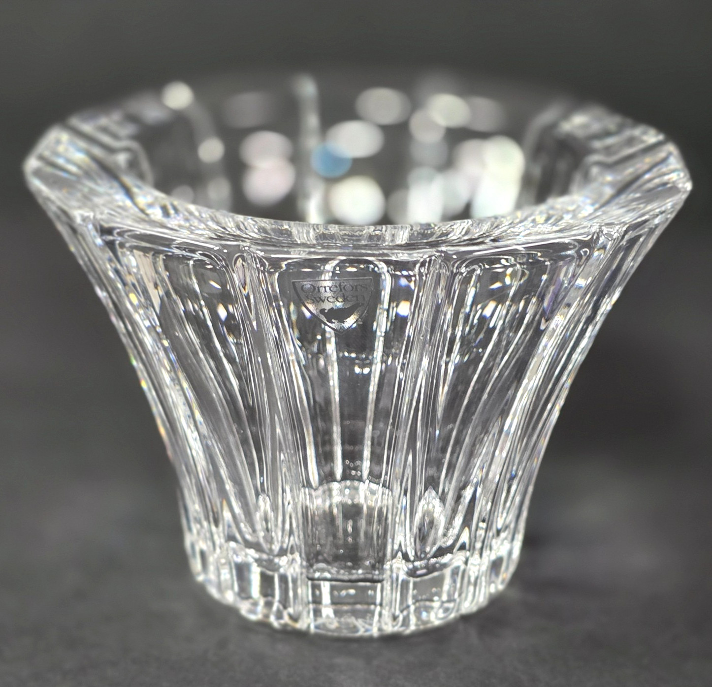Orrefors Crystal Bowl Vase Signed Sweden Heavy Catch All Scandinavian Home Decor