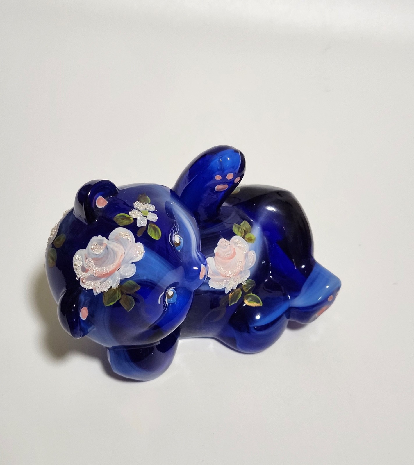 Fenton OOAK marbled blue hand painted bear M.Wagner