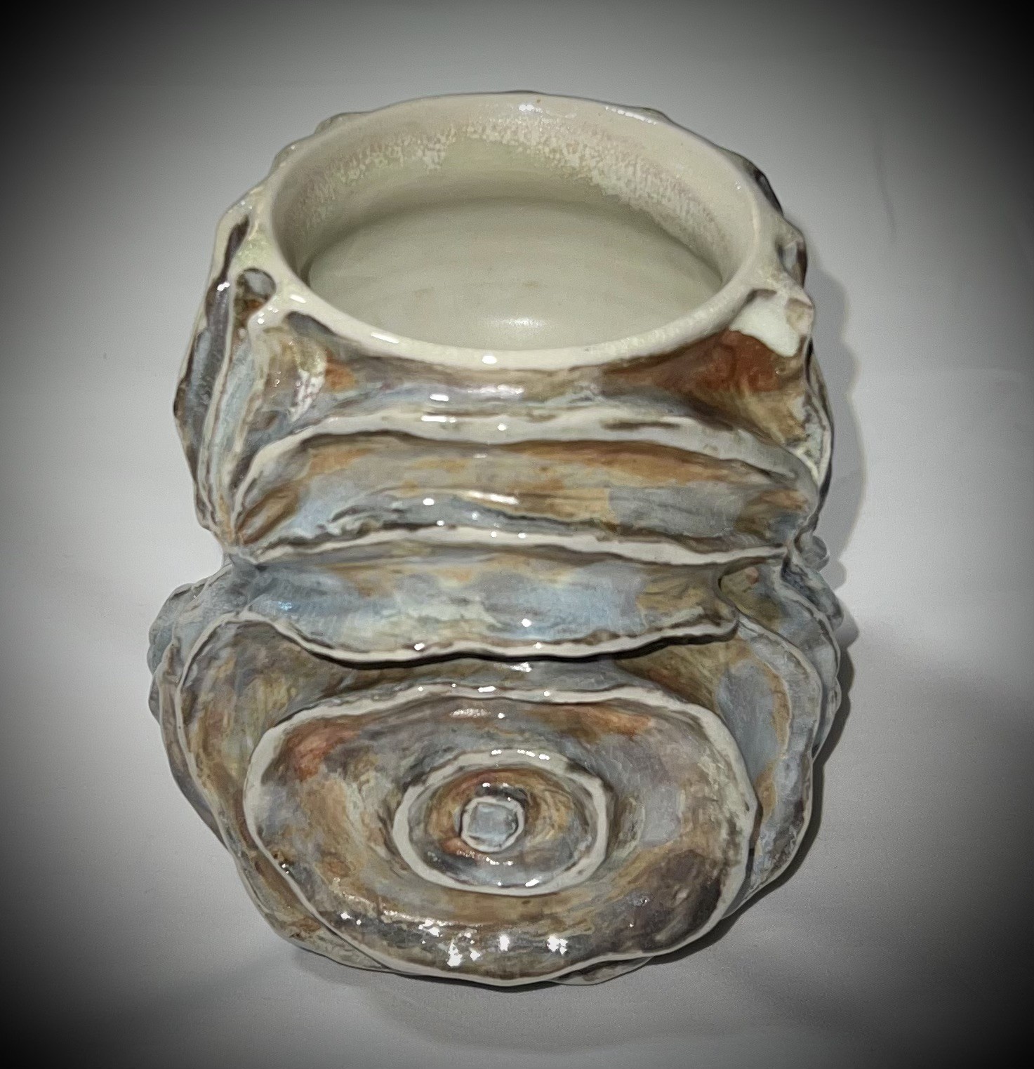 Handmade Studio Art Pottery Sculptural Oyster Shell Vase Coastal Ceramic OOAK