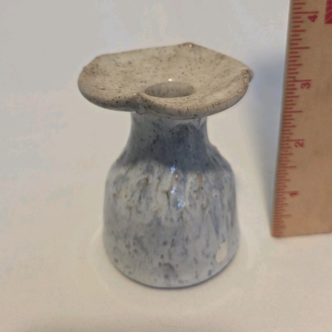 Hand Crafted Pottery Candle Holder/Vase Beige Blue Glossy Decorative