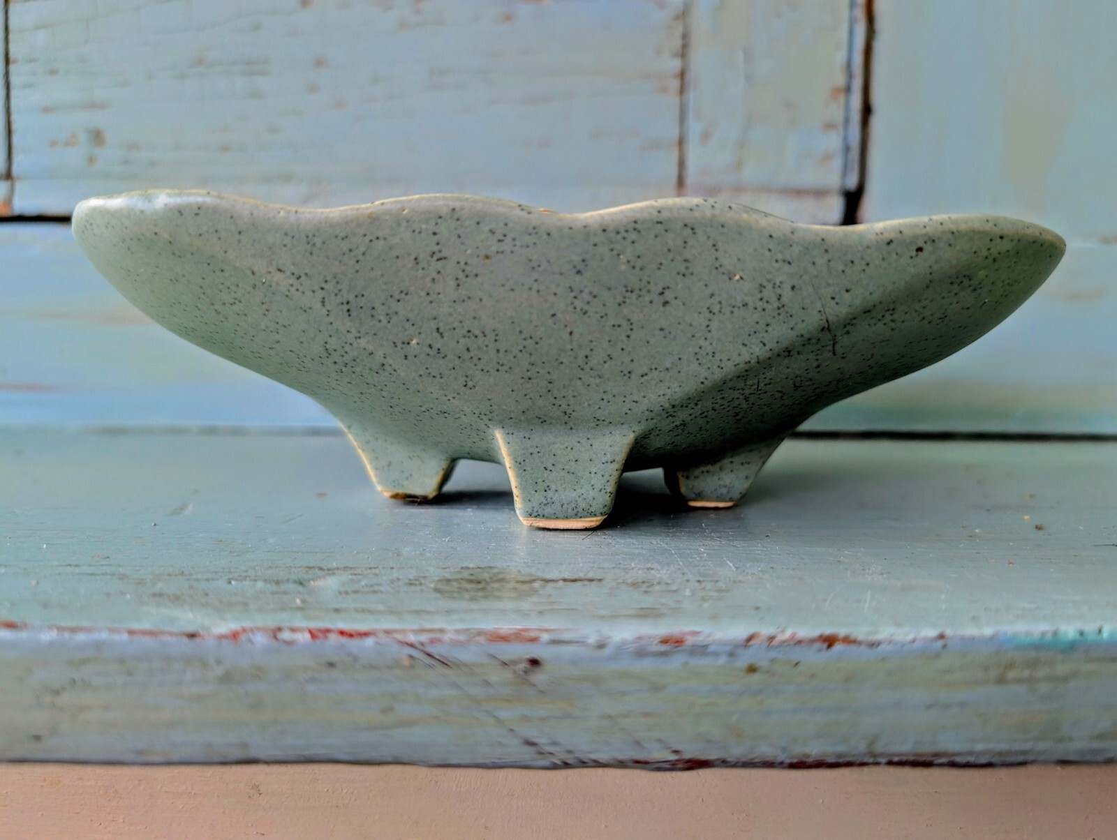 Vintage McCoy Pottery Planter #803 Speckled Aqua Green Matte Glaze Soap Dish Mid