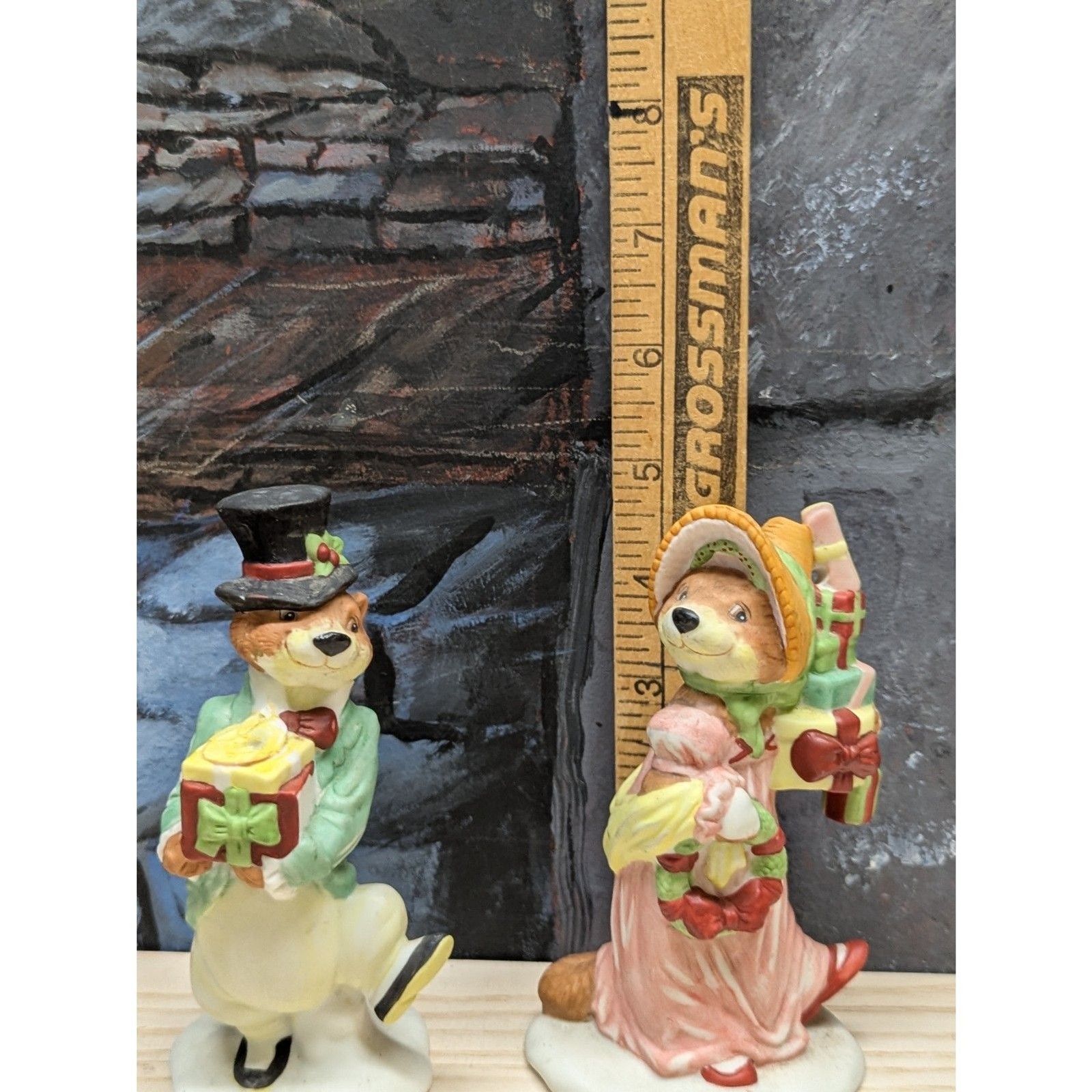 Vintage Enesco 2 Jane Chambless Christmas Carol Weasel Figurines Porcelain