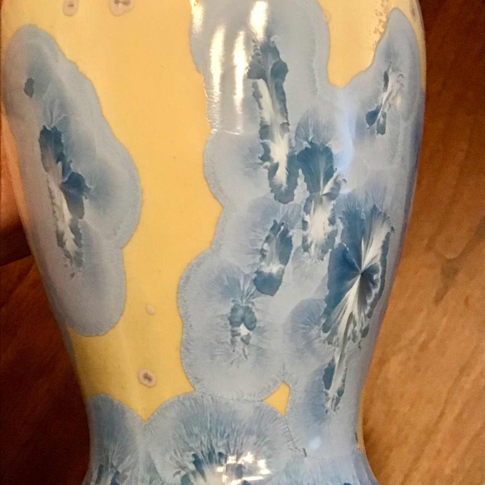 Blue and Yellow Crystalline Glaze Pottery Vase Very Nice 6 Inches Tall