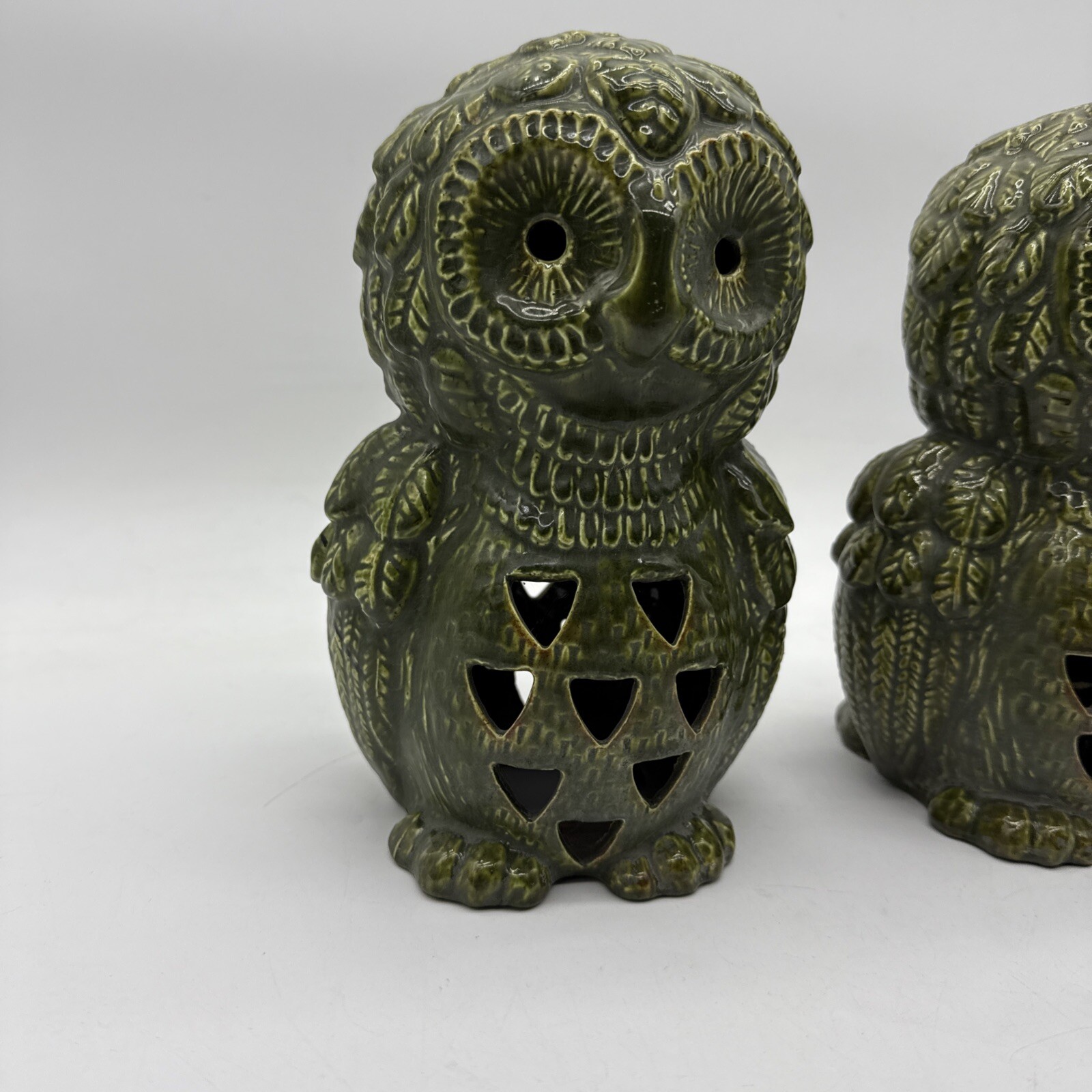 Lot 2 Vintage Brush McCoy Pottery OWL Green Lantern Light Retro MCM