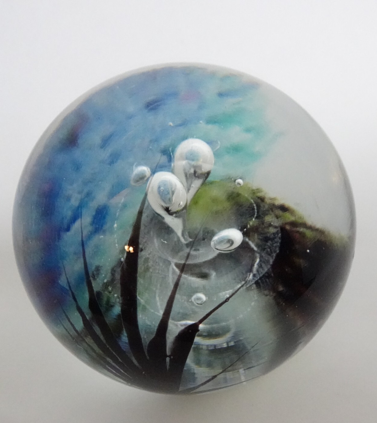 1991 Signed Johnathan Winfisky Round Seascape Art Glass Paperweight