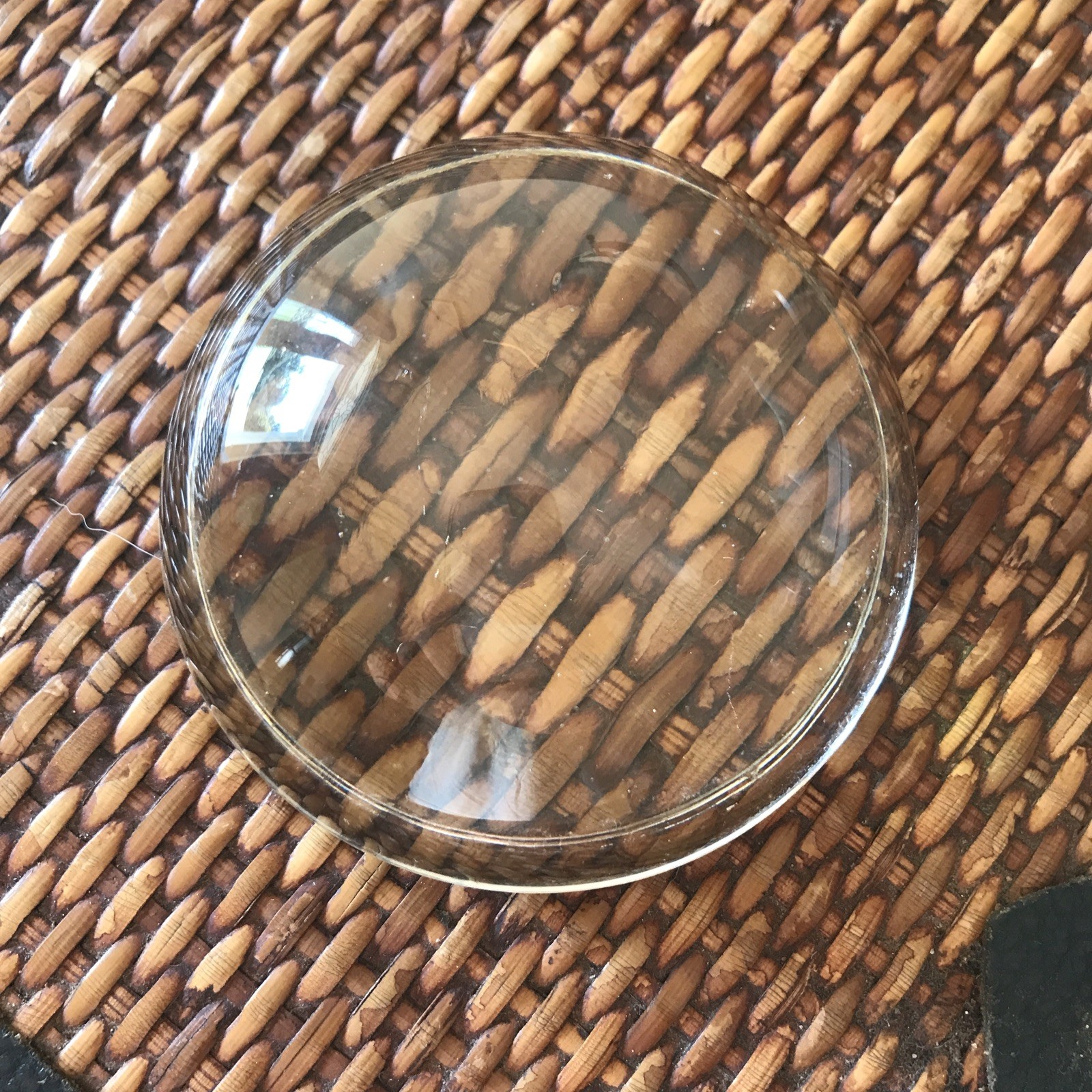 Vintage Round Dome Magnifying Glass Paperweight 3” Beaded Edge Desk Ornament