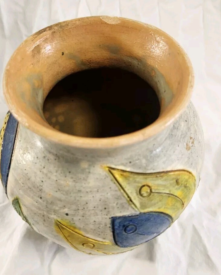 Vintage Dolores Porras Mexico Folk Art Terracotta Pottery Vase Flower Motif