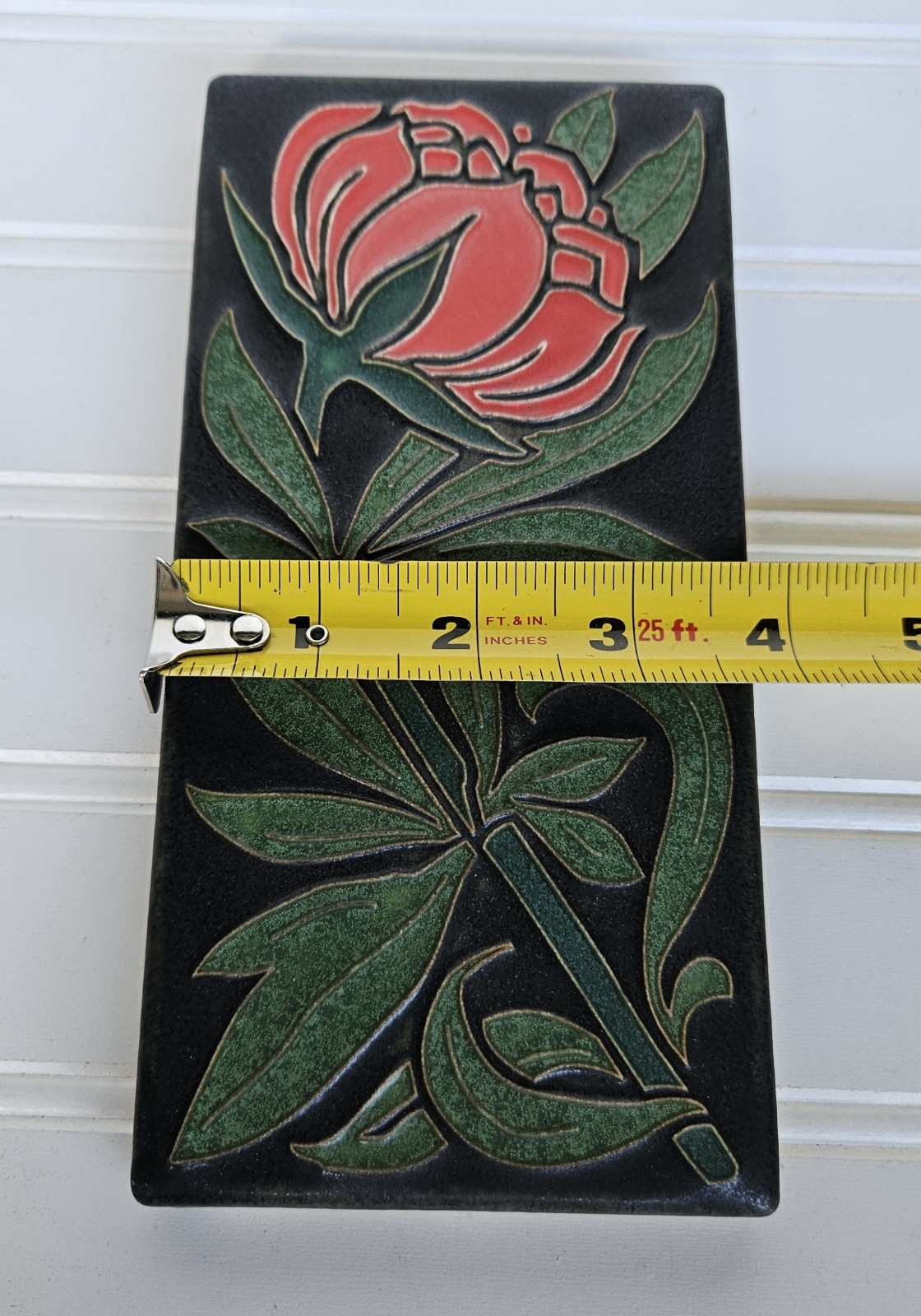 Vintage 1990s Motawi Tileworks Peony Red Art Tile Ann Arbor Michigan 8×4
