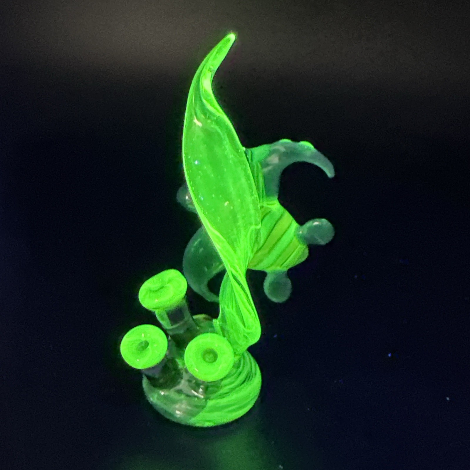 Handblown Uranium Glass Art Sea Turtle Nautical Sculpture UV Reactive Boro Glow