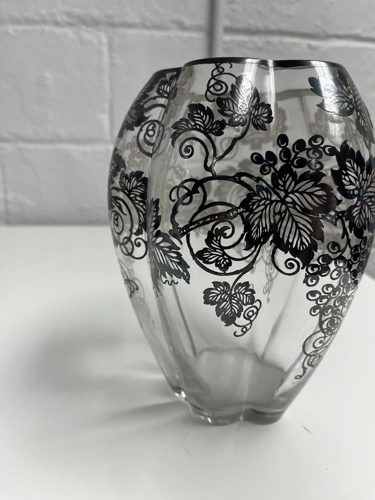 Sterling Overlay Vase Silver City Grape Grapevine 1930s VTG Fostoria Sakier