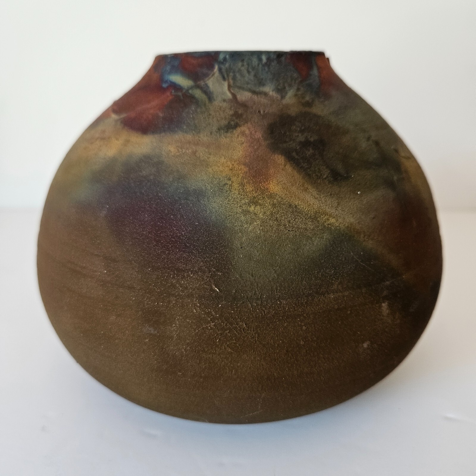 Bruce Johnson Copper Flash Raku Pottery Pot Vase Includes Brochure 5″ Tall