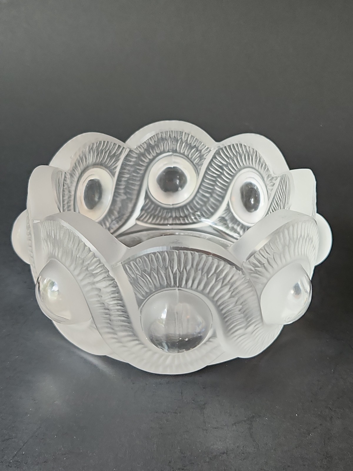 Lalique France Signed Crystal GAO Serpentine Motif Trinket Dish Bowl READ