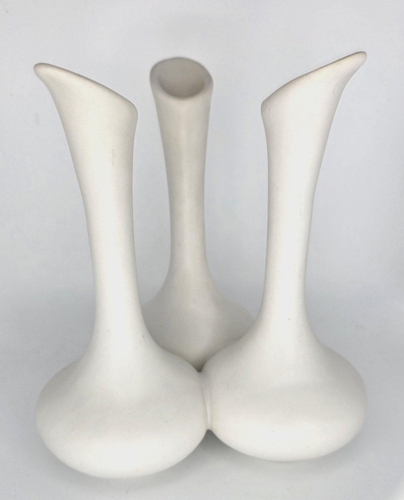 Van Briggle Triple Tri-Top Bud Vase White 6.5″ Tall 1980s Colorado Pottery